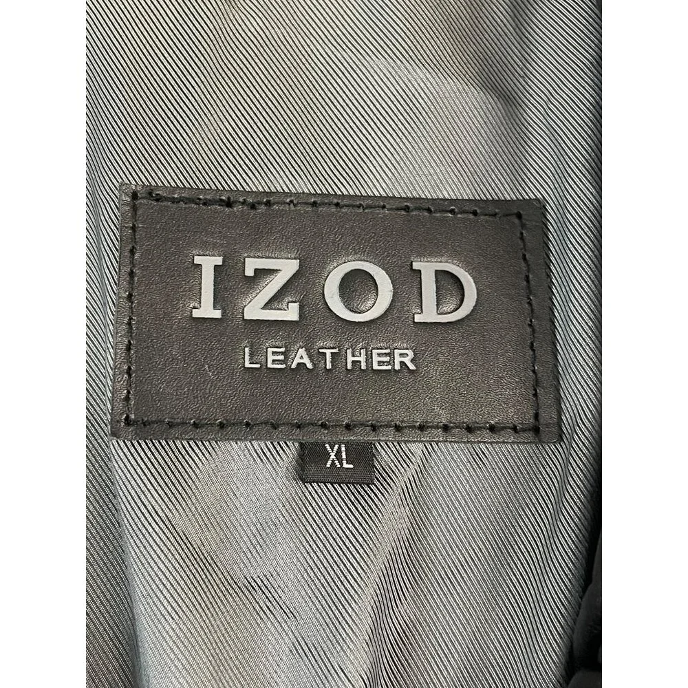 IZOD Men's Black Leather Jacket Full Zip Lined Size XL Classic Style - Picture 9 of 16